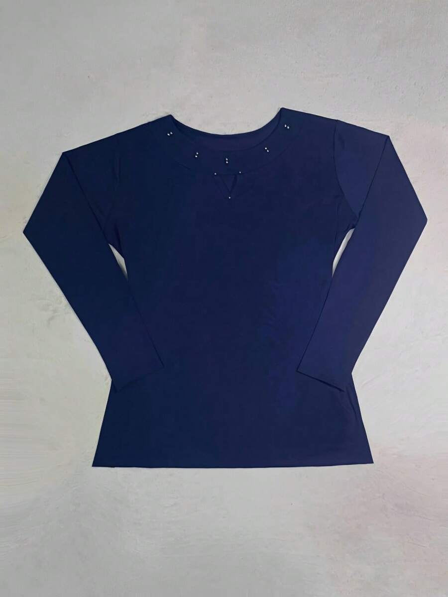 Elegant Women's Blouse Long Sleeve Plus Size Cold V Neck Open Front Hollow Out Cutout Rhinestone Pearl Detail Winter Autumn Basic Plain Mesh Viscolycra Day To Day Fashion Casual Clothing