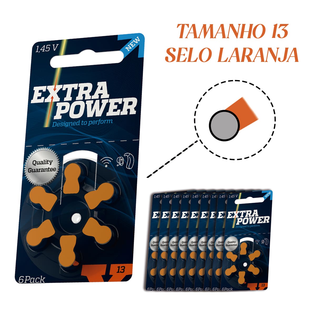 60 Pilhas/Baterias EXTRA POWER para Aparelho Auditivo - tamanho 13 - SELO LARANJA