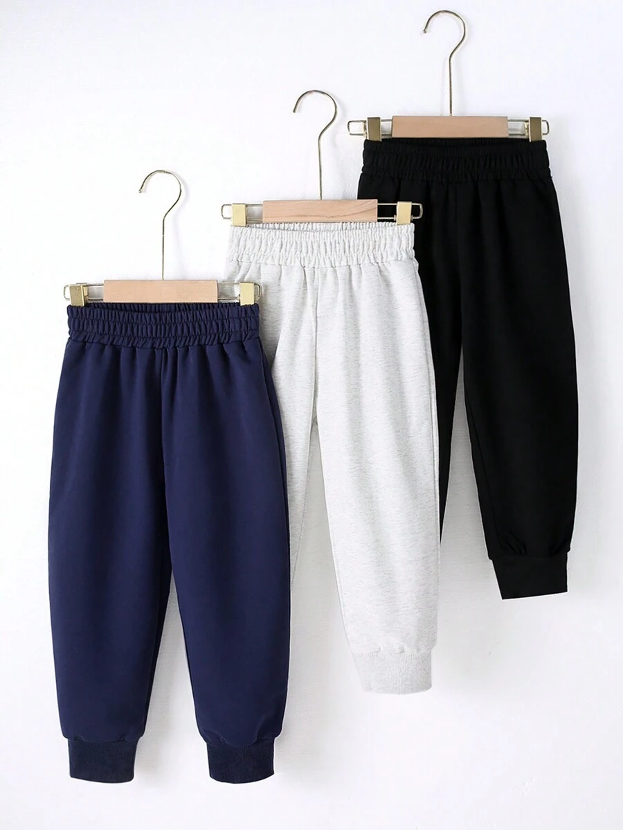 3pcs Young Boy Solid Color Long Pants, Suitable For Leisure Wear All Year Round