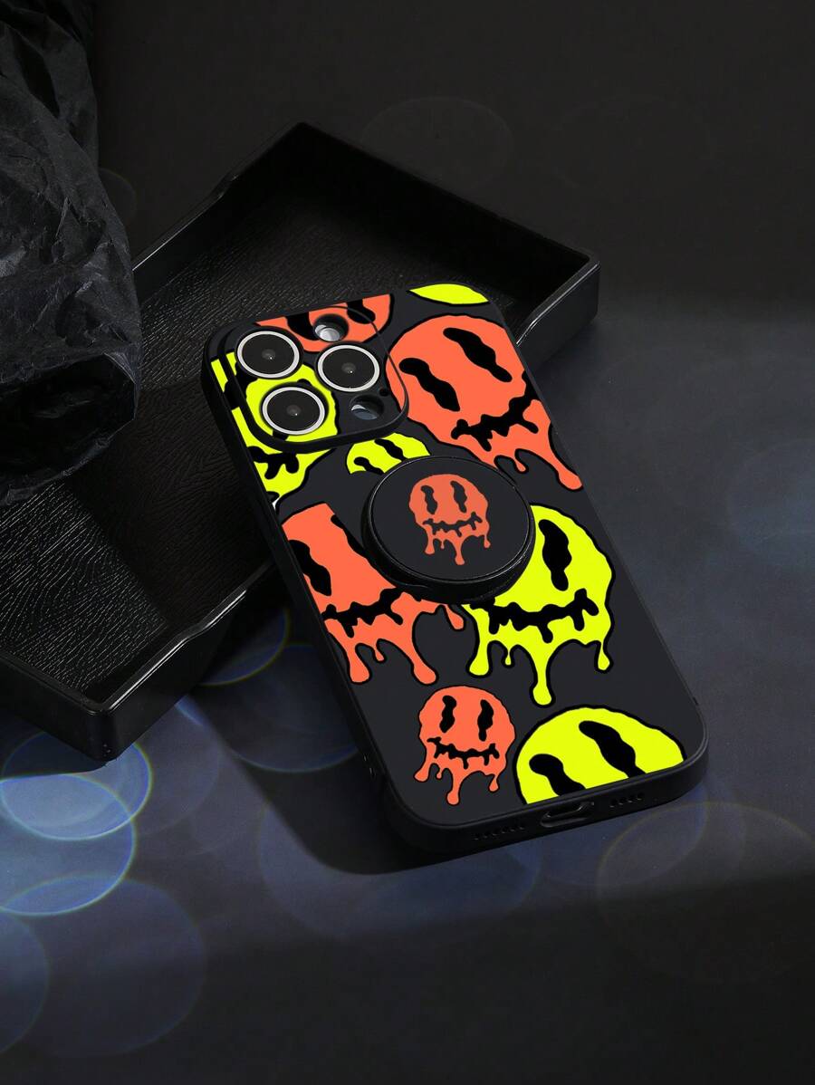 1pc Cartoon Heart Shaped Foldable Kickstand Anti-Fall Non-Slip Phone Case Compatible With Samsung/IPhone/Redmi