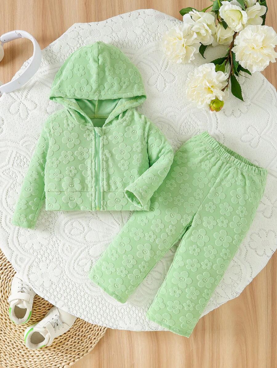 Ensemble de veste à capuche en zip et pantalon mignon à fleurs pour bébé fille, 2 pièces, chaud d'automne/hiver