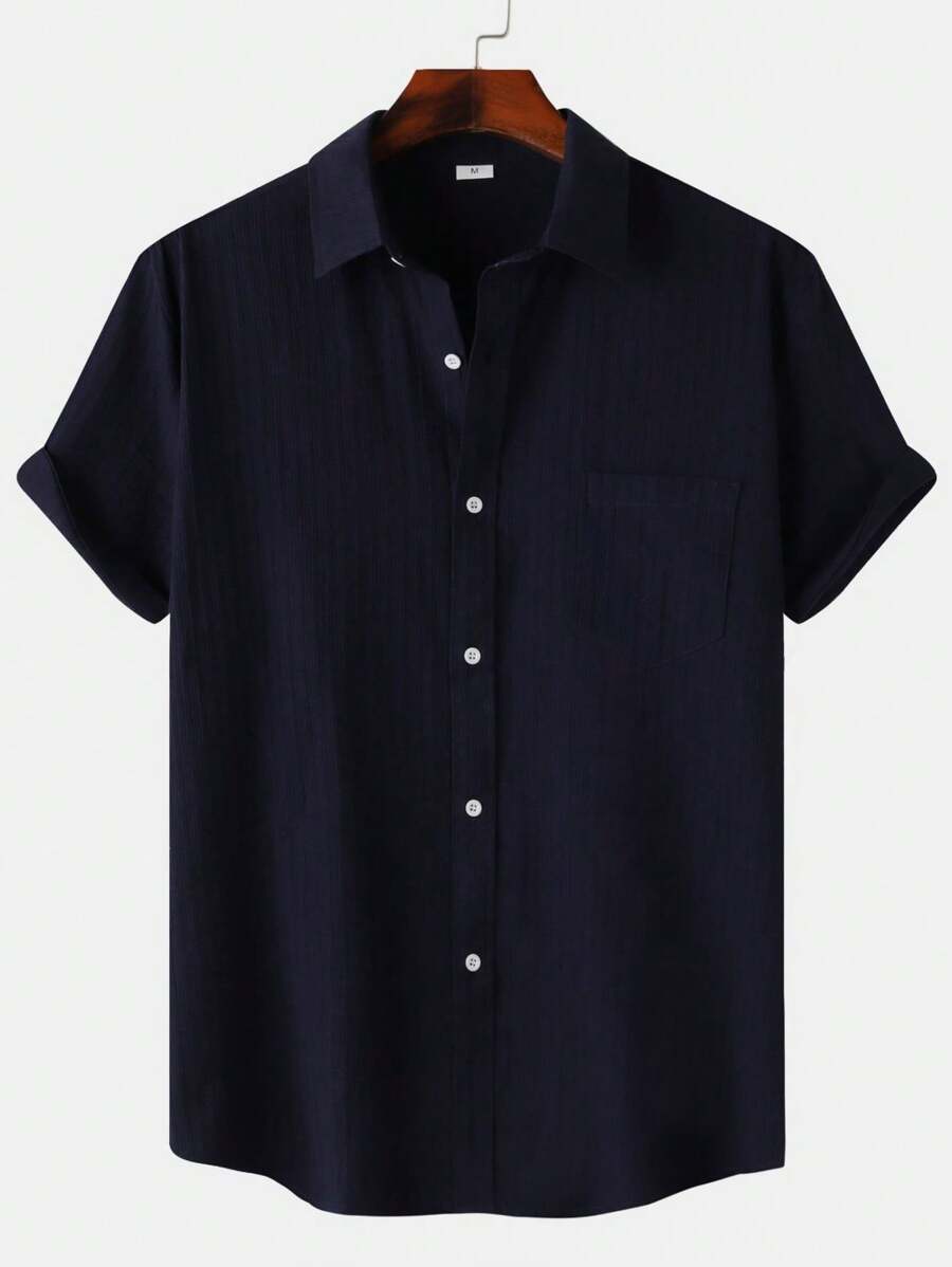 Camisa de manga corta a rayas de un solo color para hombre de verano
