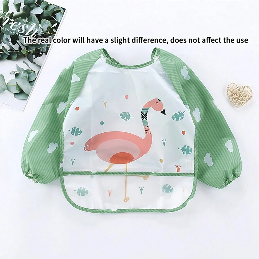 1 pieza Babero para alimentación de bebé con diseño de flamenco, impermeable, de manga larga, a rayas, reversible, de dibujos animados, unisex, para Navidad