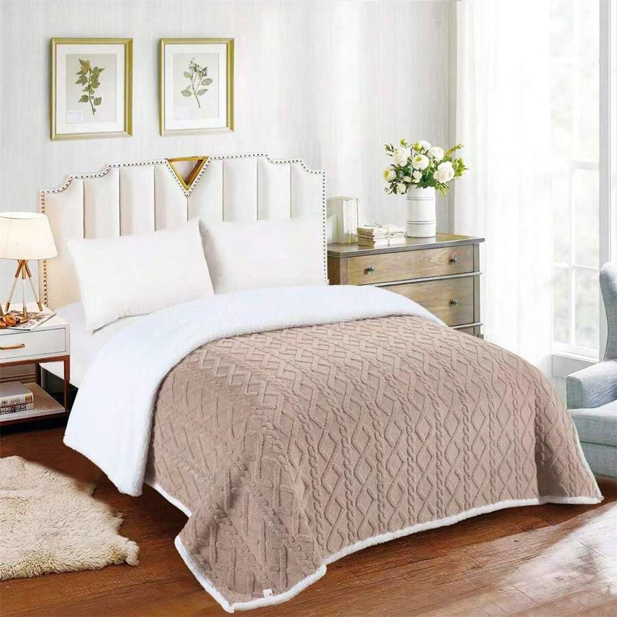 1pc Double-Sided Taffeta Blanket, Warm Thickened Fleece Solid Color Blanket, Soft Warm Throw Blanket Nap Blanket For Couch Sofa Office Bed Camping Travel, Multi-Purpose Gift Blanket For All Season