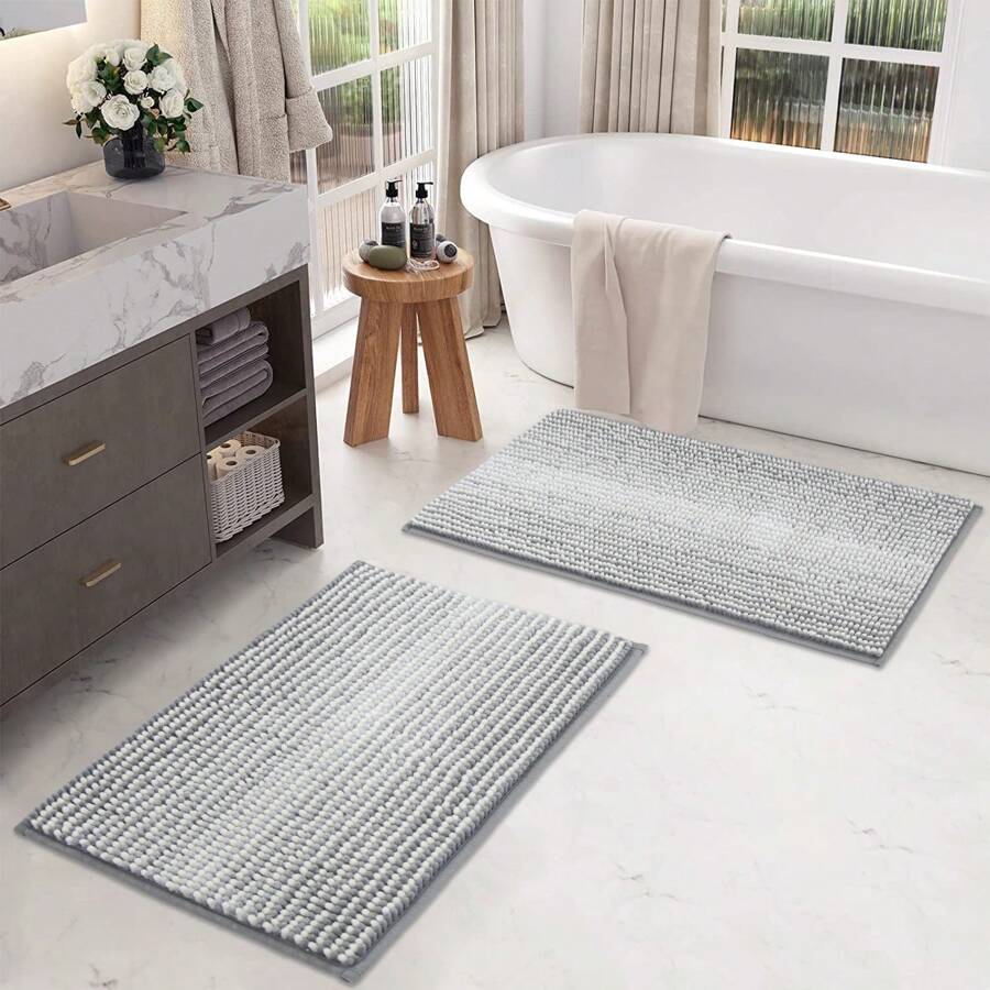 COSY HOMEER COSY HOMEER 1pc Super Soft Absorbent Non-Slip Washable Bathroom Rug, Luxury Fluffy Chenille Bath Mat For Bathroom Floor, Bathtub, Shower, Black And White Gradient