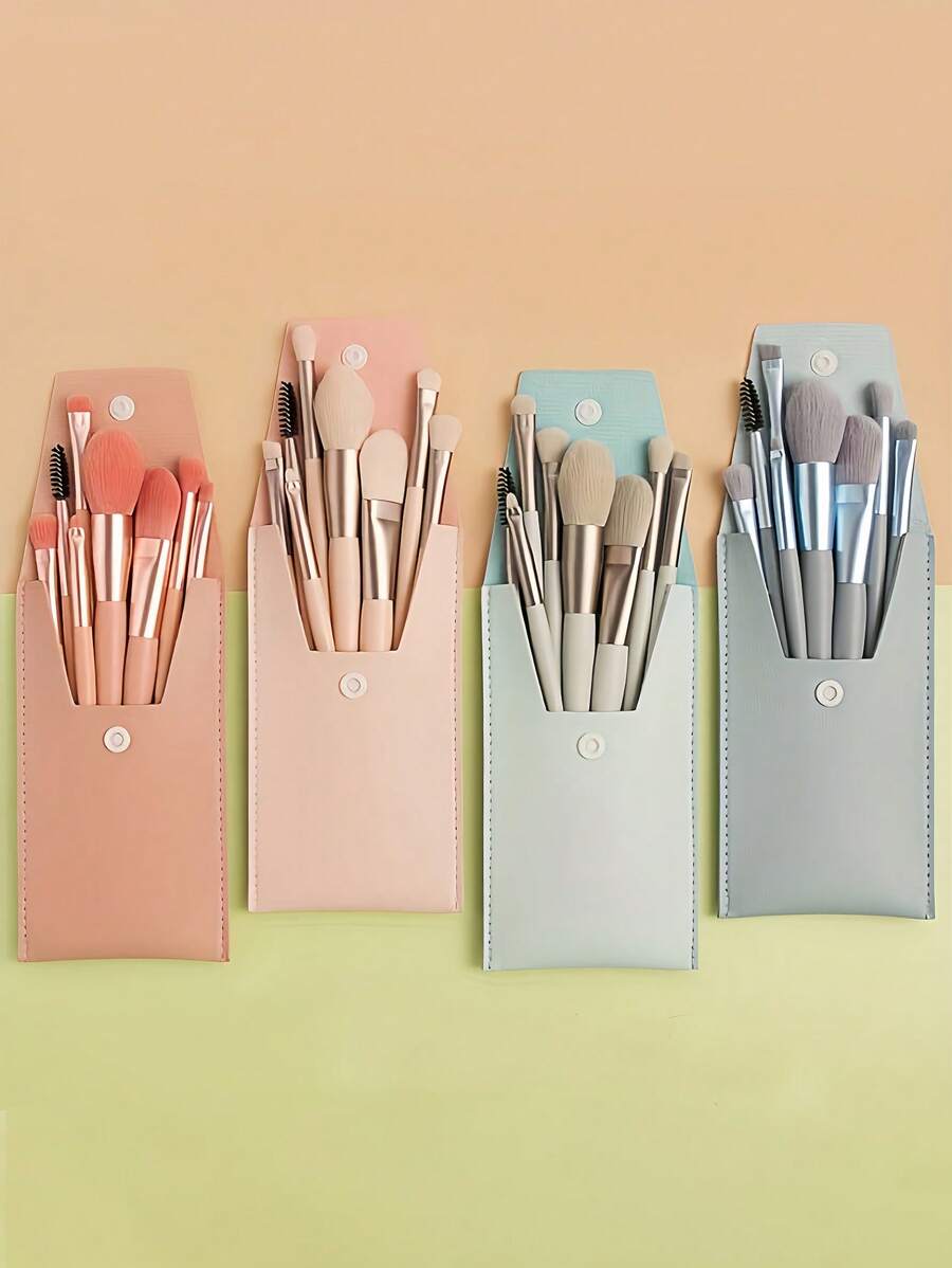 8 pièces Set de pinceaux de maquillage, petits pinceaux de qualité premium en fibres synthétiques pour fond de teint, fard à joues, ombre à paupières, sourcils, cils, nez et lèvres, livré avec un sac de rangement charmant