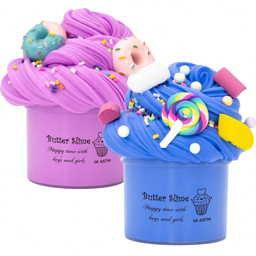70ML Stretchy Butter Slime Fluffy, Lollipop Donut Scented Charms Slime Kit, Non-Sticky Polymer Clay, For Christmas Plasticine Slime Party Toy