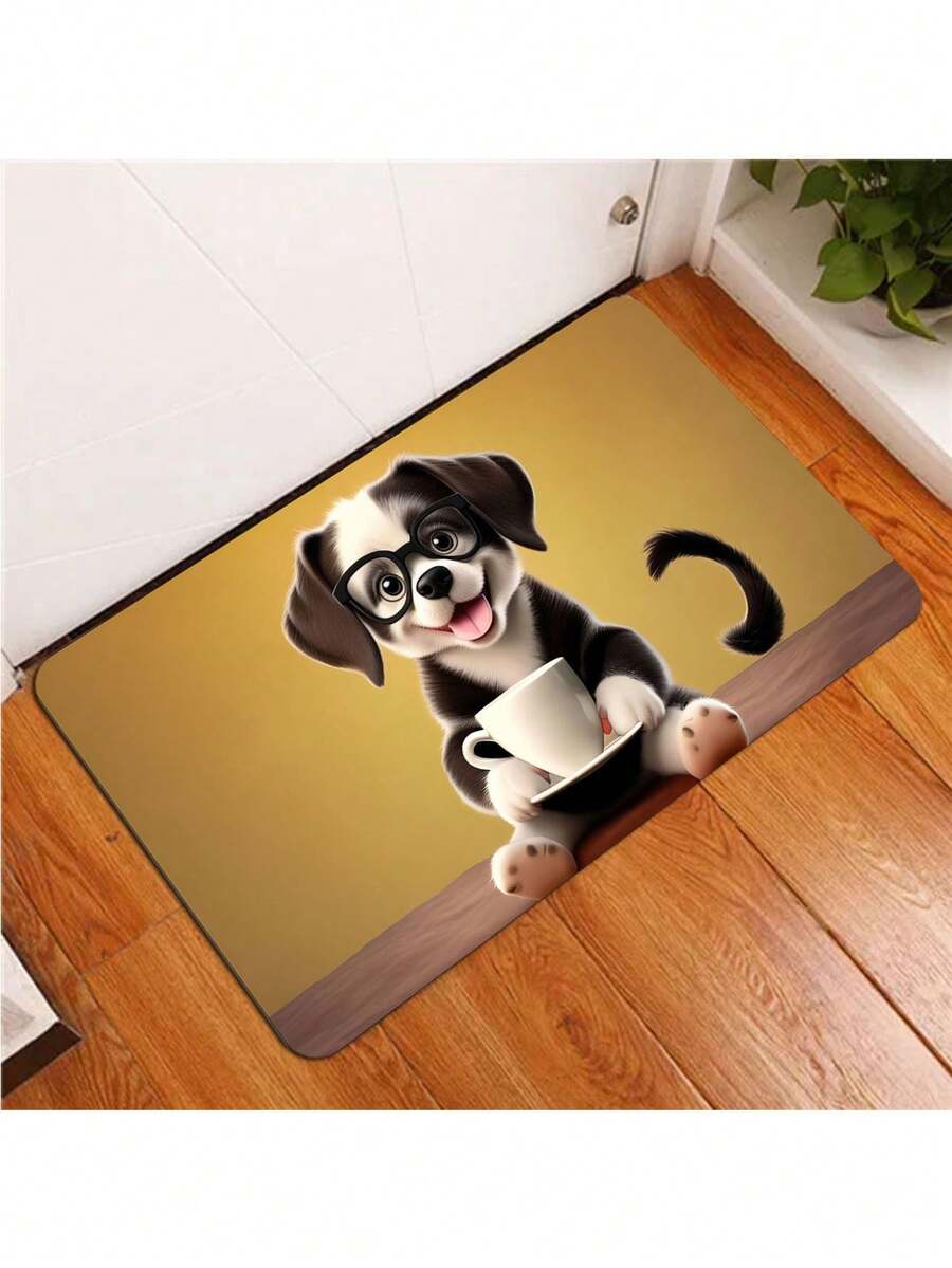 1 pièce Tapis d'entrée simple et moderne à motif mignon de chien de dessin animé, tapis absorbant et antidérapant pour l'entrée, le couloir et la cuisine
