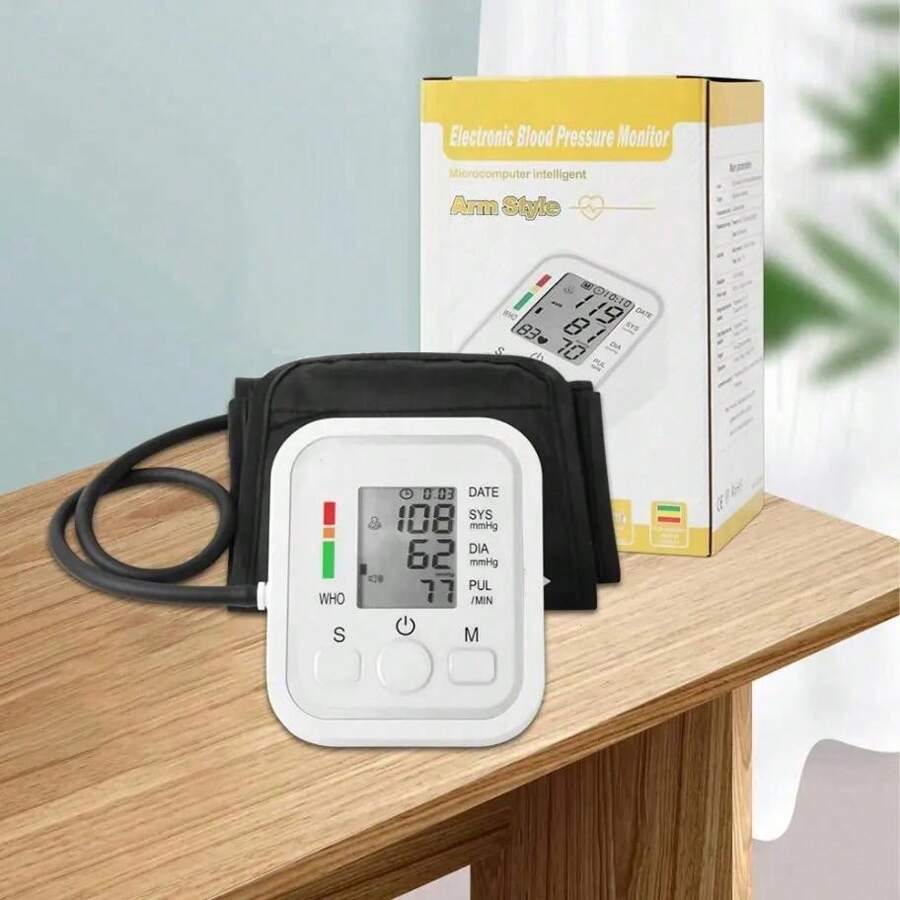 1 pieza Monitor de presión arterial, instrumento automático doméstico para medir la presión arterial, monitor de presión arterial de tipo para el brazo, monitor de presión arterial en inglés neutro con conexión USB - ¡Esta herramienta no incluye baterías!