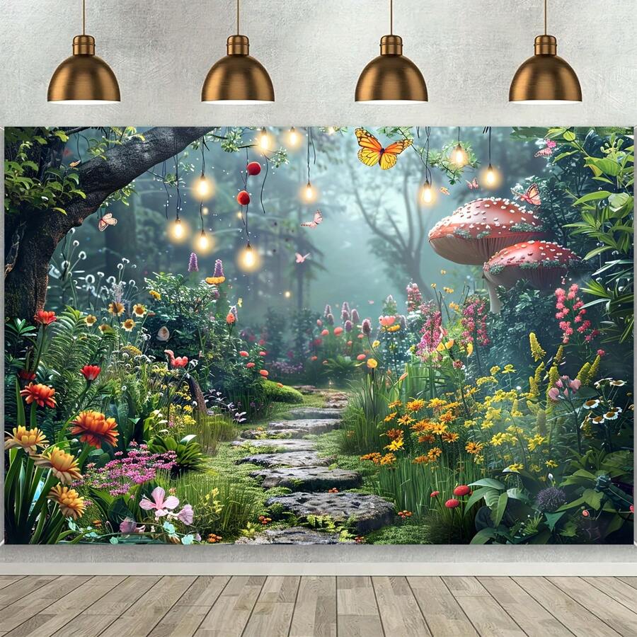 1 pièce Toile de fond de forêt printanière vibrante - Décor de photographie de paradis verdoyant pour fête d'anniversaire, douche, décoration de maison et décor de vacances - Parfait pour studio photo et fournitures de décoration fantaisiste, Noël
