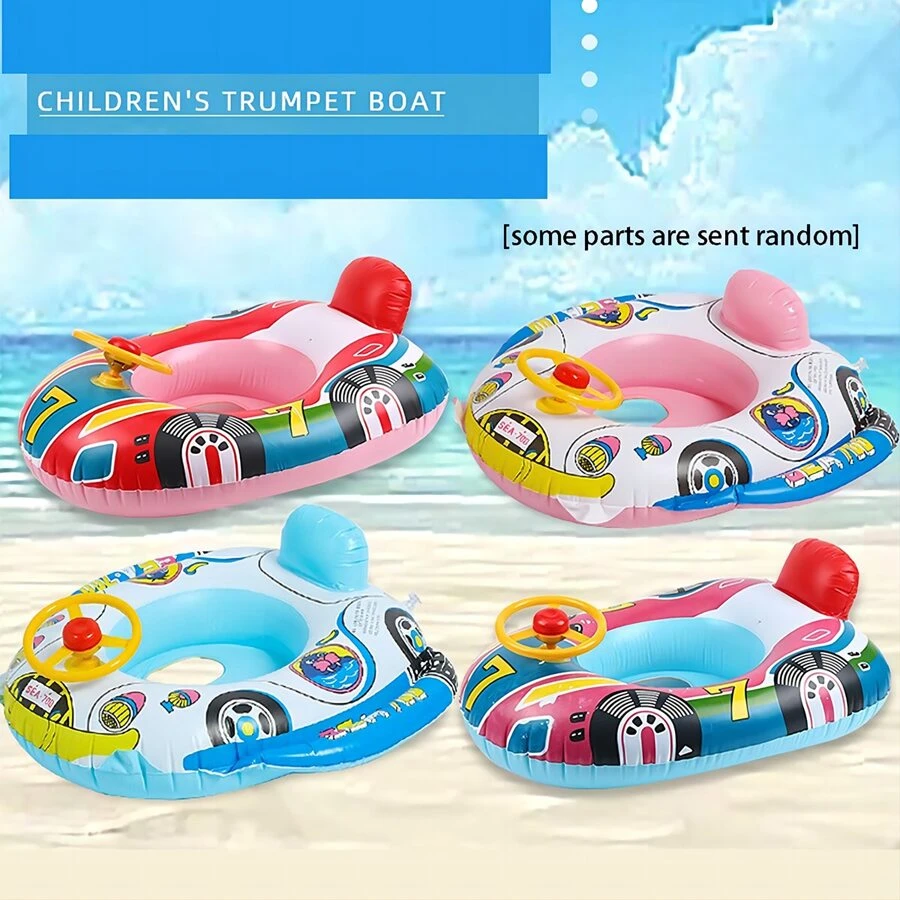 1pc Durable Cartoon Design Inflatable Kids Swimming Ring With Exciting Steering Wheel - Extra Thick Pool Float Providing Comfy, Safe Outdoor Fun - Ideal Water Play Toy For Little Adventurer Boys And Girls