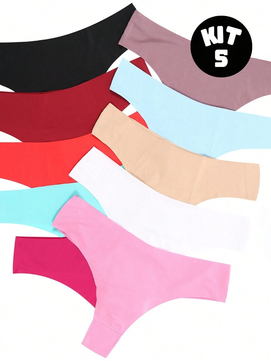 Melô Kit Lingerie com 5 Calcinhas Sem Costura Fio Dental que Não Marcam