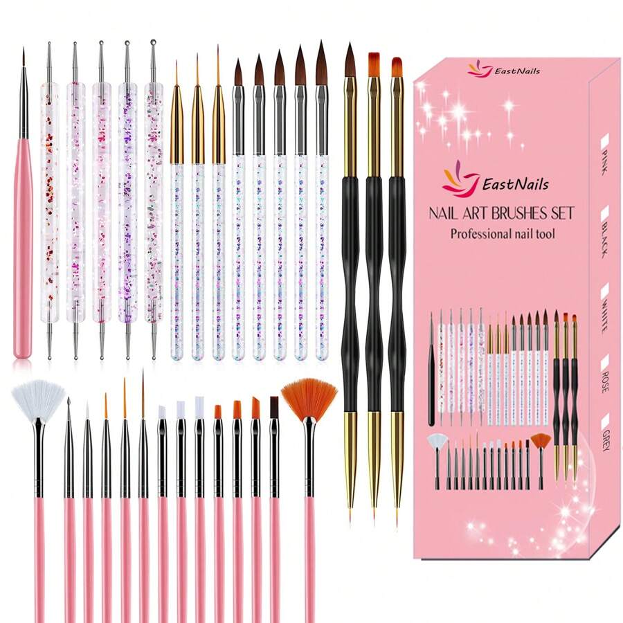 31pcs Professional Nail Art Brush Set - 3D Builder Gel Brush, Acrylic Drawing Pen, Salon-Quality Design Tools For Home Manicure And Salon Use