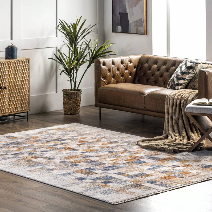 Nuloom Mindy Faded Contemporary Tiles Fringe Area Rug For Bedroom, Dining Room, Living Room, Hallway, Office, Kitchen, Entryway