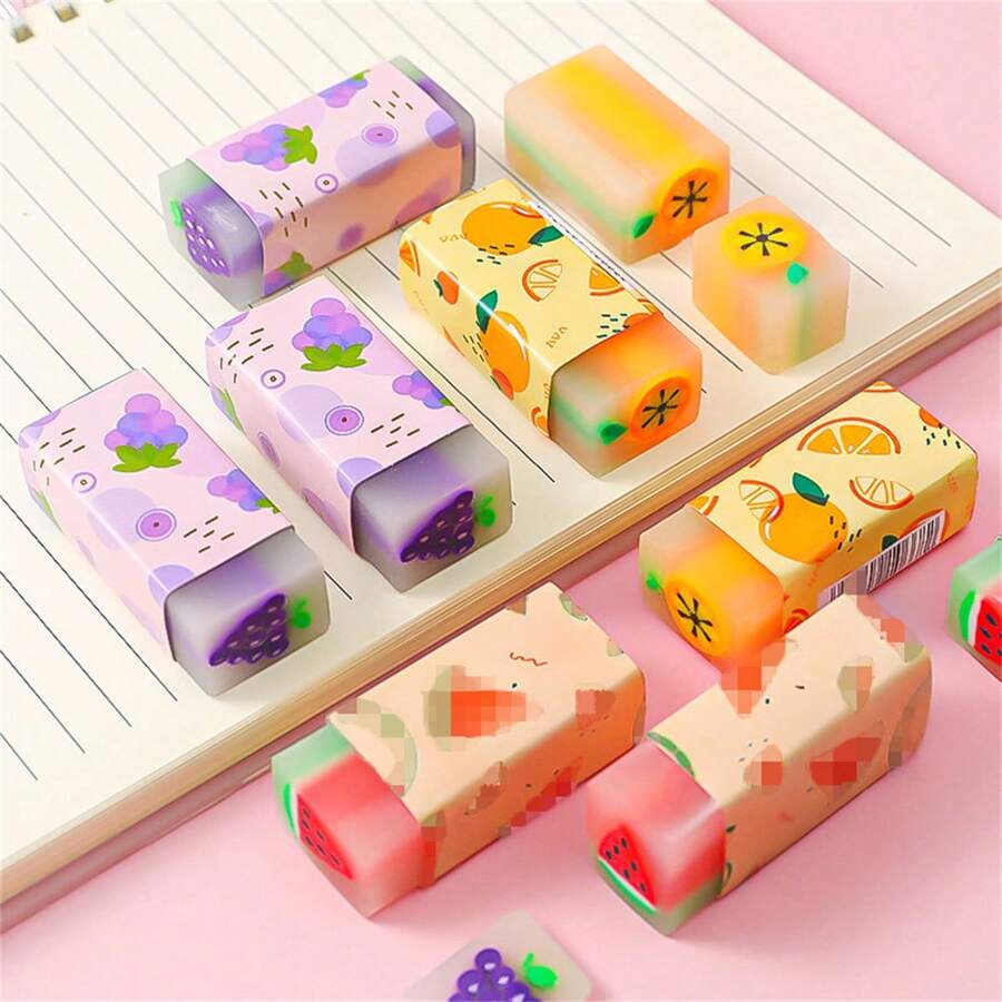10 pièces/set Gommes à dessins de fruits de bande dessinée, fournitures de papeterie scolaire pour enfants