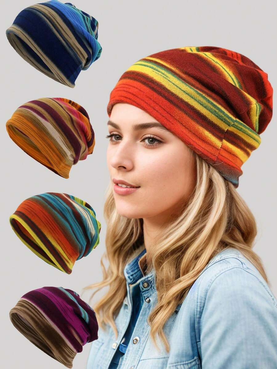 1 Pezzo di Berretto a Maglia Multicolore E A Righe Unisex Per Autunno Inverno