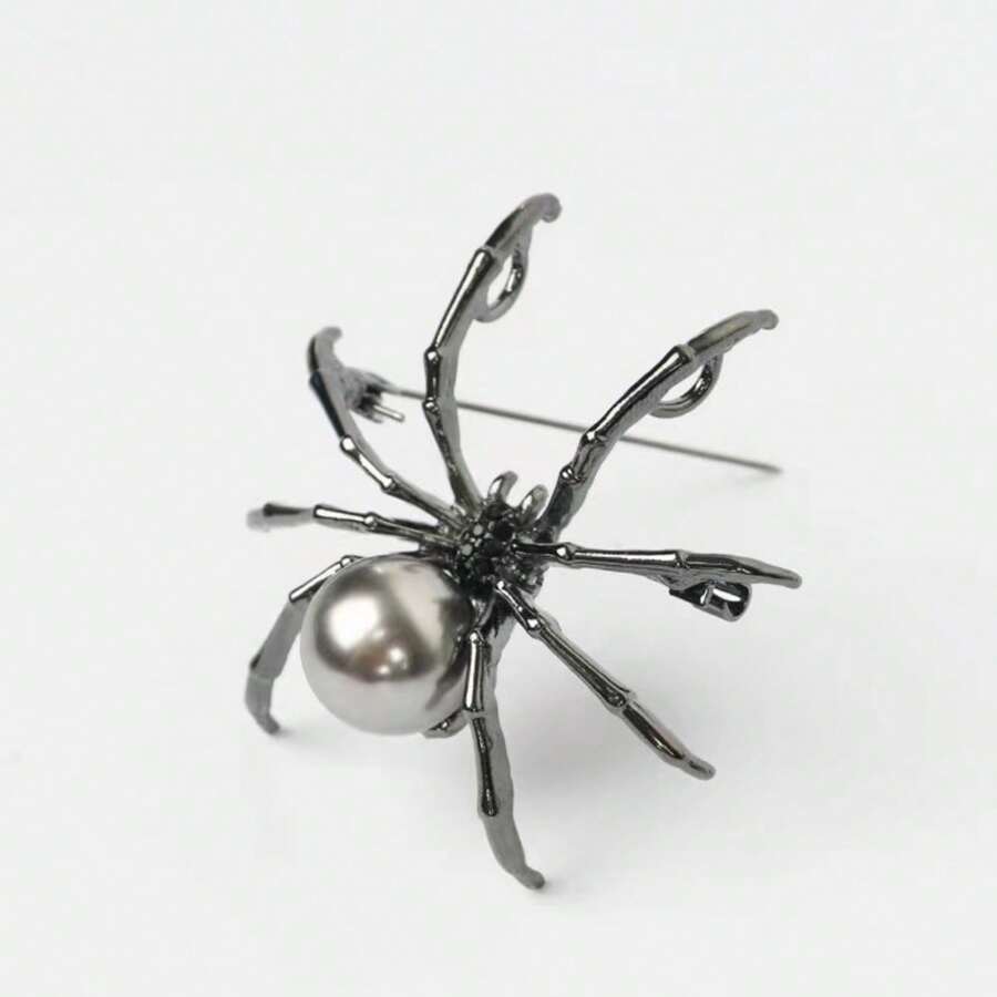 1pc Retro Black Spider Design Crystal Brooch, Fashionable Metal Lapel Pin For Women, Wholesale Halloween Accessories