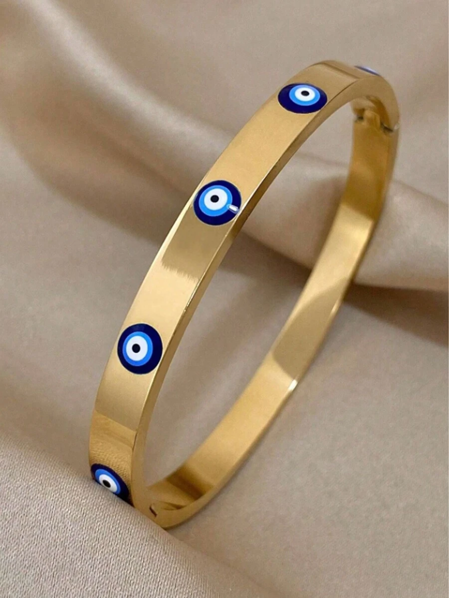 1pc European Style Stainless Steel Evil Eye Design Bracelet For Women, Suitable For Party, Gathering And Daily Wear