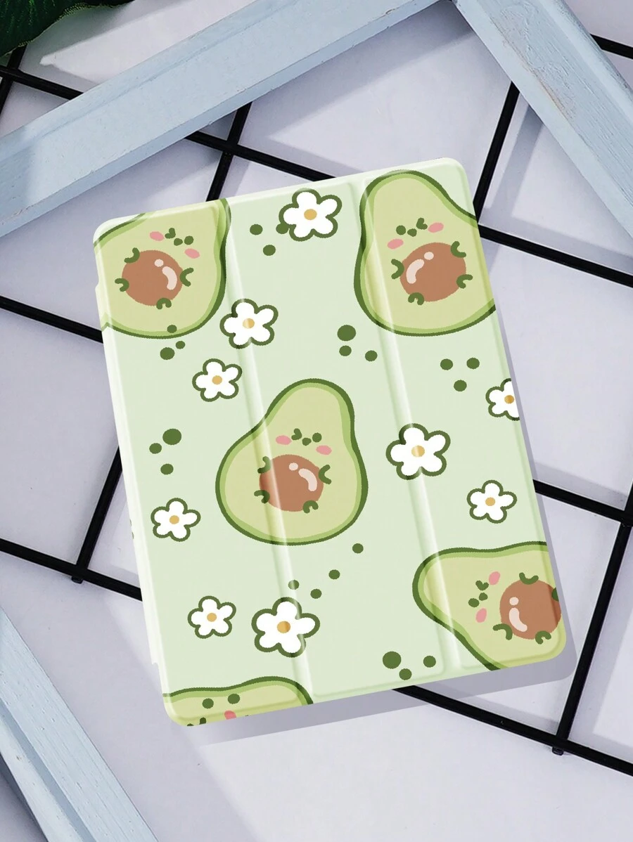 1pc Summer Avocado Printed Tablet Protective Case, Shockproof With Pencil Slot, Support Sleep/Wake Function, Compatible With Samsung, Huawei, Xiaomi And IPad