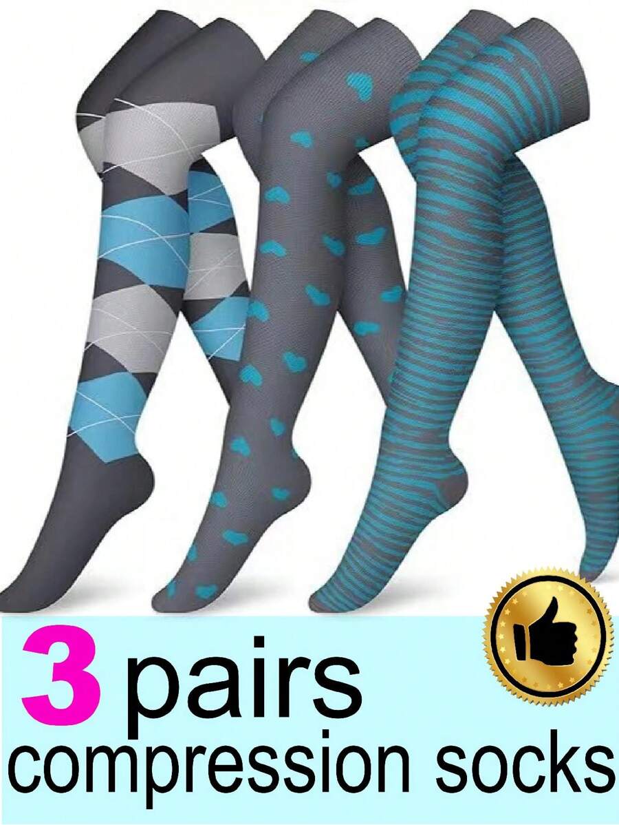 3 pares de calcetines de compresión hasta el muslo para mujeres y hombres, calcetines deportivos para correr, ciclismo, actividades atléticas, hasta la rodilla, para gimnasio