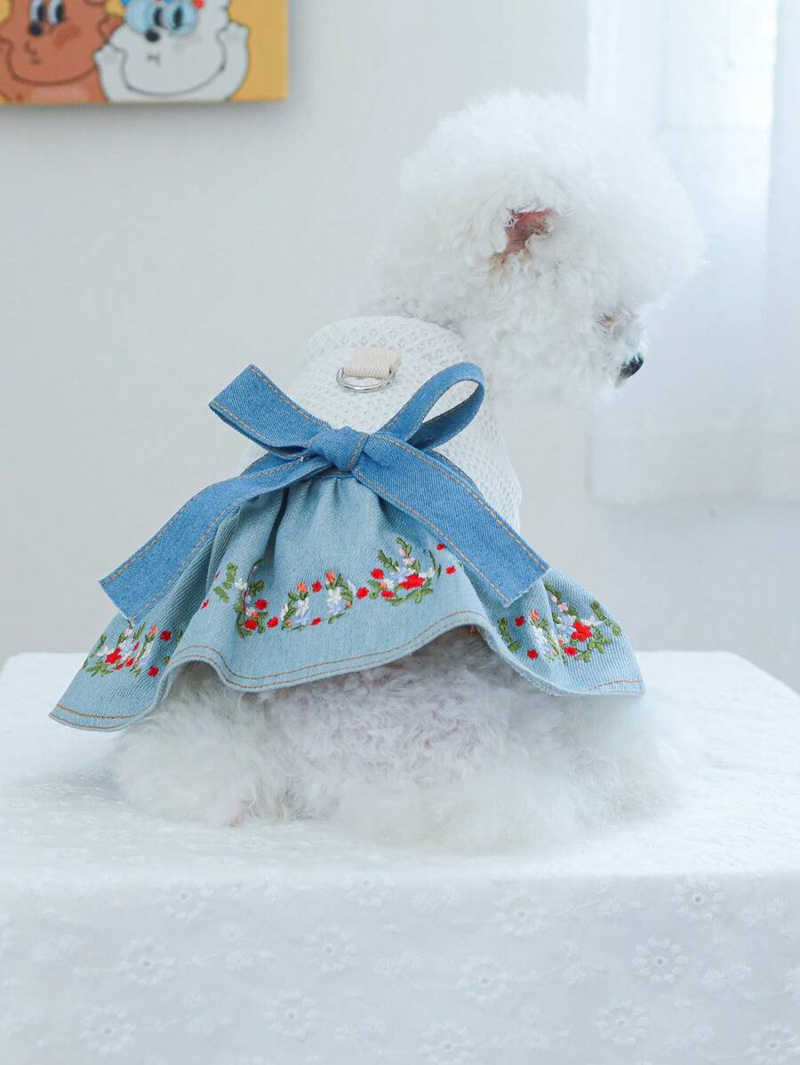 PETCIRCLE 1 stuk huisdierkleding, schattige bloemenjurk met denimeffect voor honden en katten