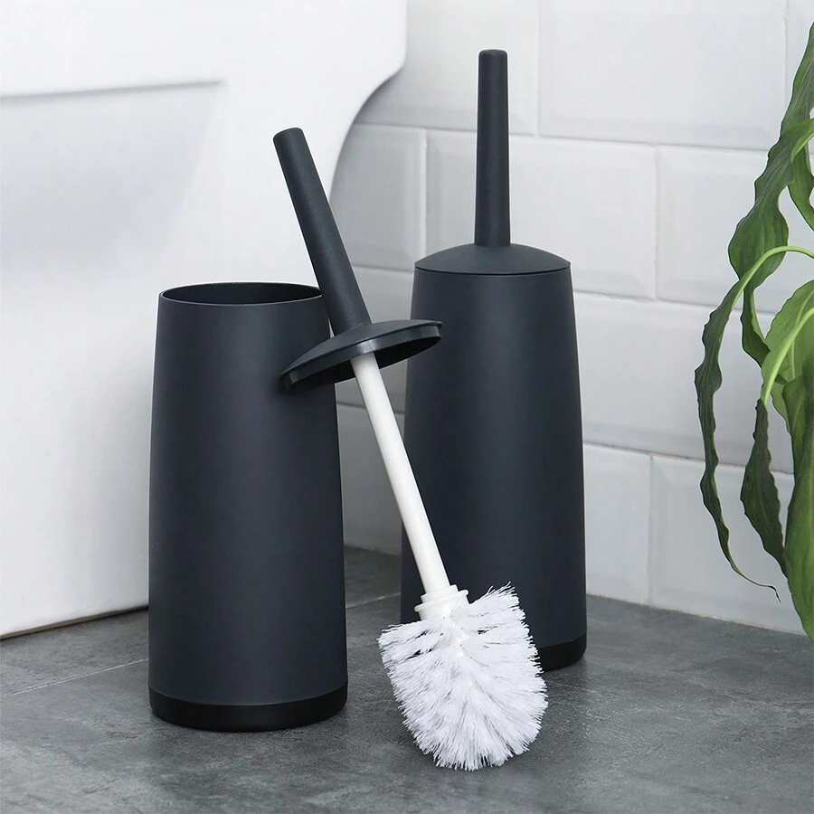 1 set perie de toaletă cu peri rigizi în stil european, design fără unghi mort, curățare eficientă a băii, set perie și suport pentru toaletă, perie de curățare simplă pentru uz casnic cu mâner lung, bază creativă rezistentă la stropire, set perie de toaletă, decor baie de vară