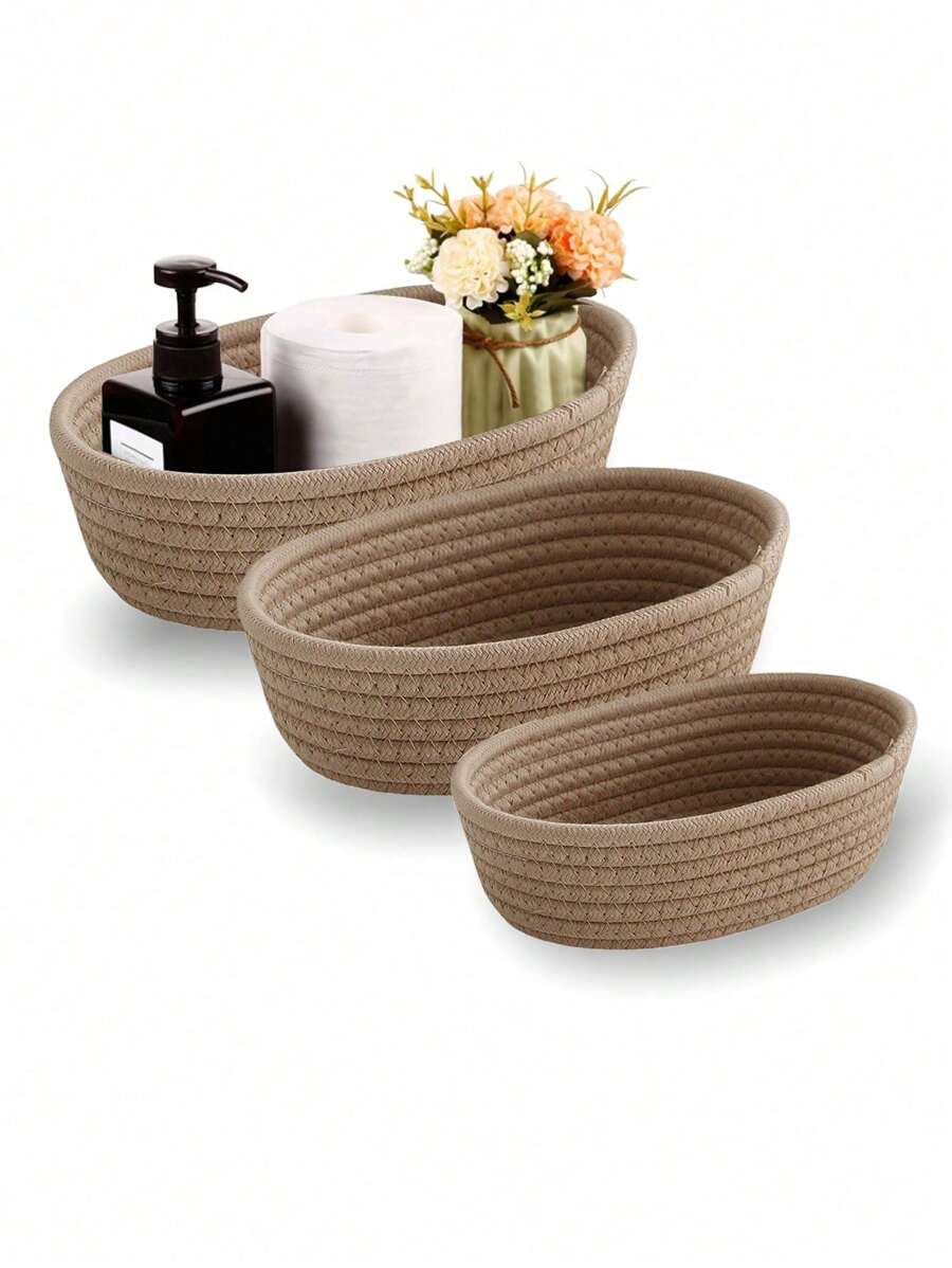 3M 1pc/3pcs Nylon Woven Desktop Storage Basket, Modern Bathroom Tissue Holder, Simple Style