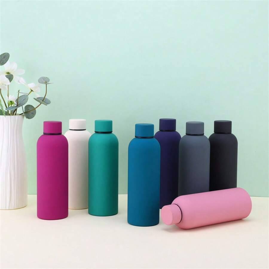 304 Stainless Steel Vacuum Insulated Bottle, Rubber Coated, Solid Color, 500ml/16.9oz, Student & Women's Water Bottle, Keeps Drinks Hot & Cold, Great Gift For Back To School Back To School