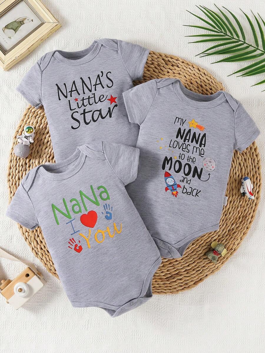 3 pièces/set Barboteuse à manches courtes imprimée drôle pour bébé