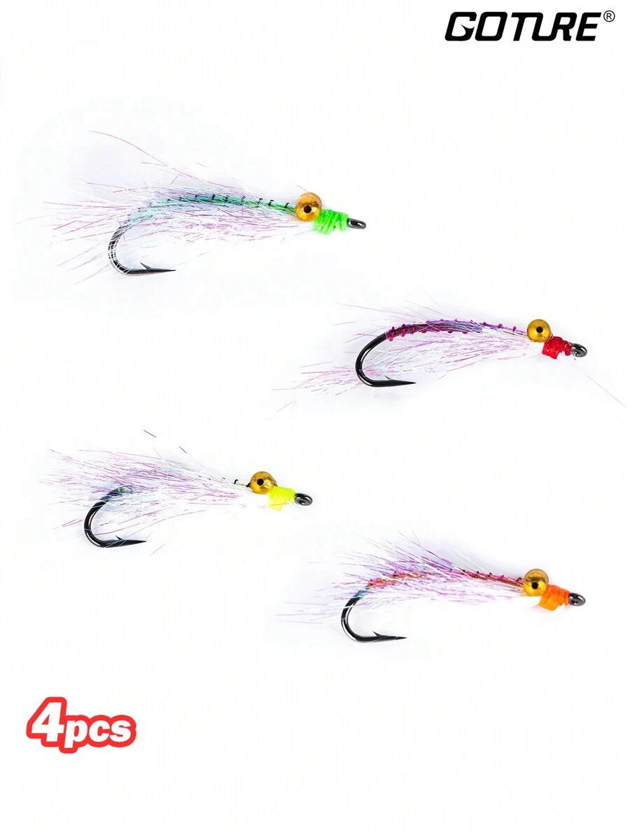 GOTURE Goture 4 peças Conjunto de Mosca de Pesca de Moscas Minnow Clouser, kit de Mistura de Mosca de Pesca de Mosca, Anzol de Streamers Ótimo para Baixo, Truta, Peixe-Panela