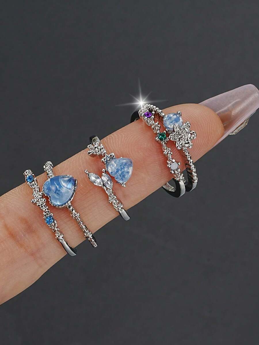 3pcs/Set Fashion Y2K Bow, Heart & Rhinestone Ring Set For Women, Daily, Party, Christmas Gift