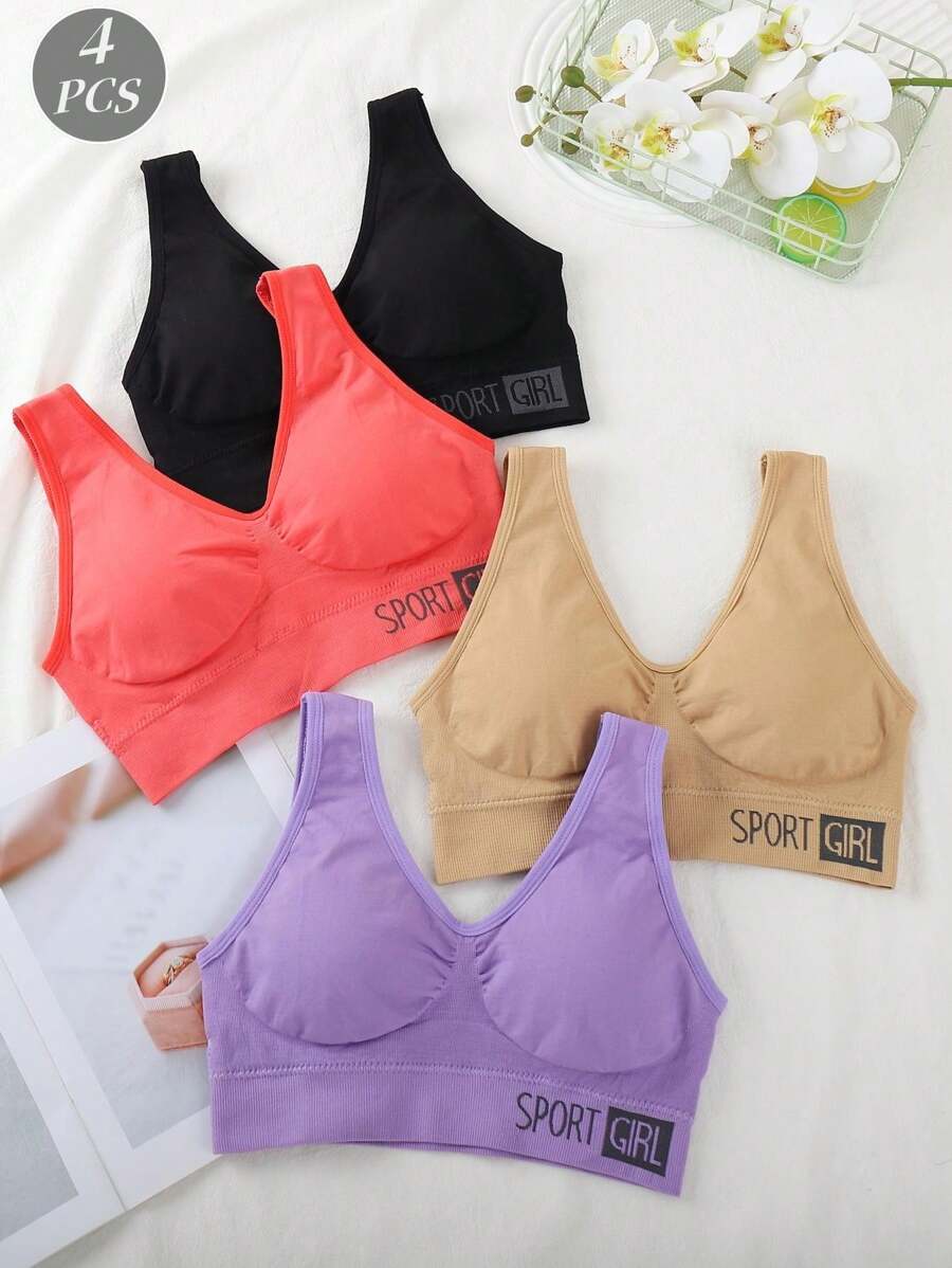 4pcs/Set Women's Sports Bra Racerback Yoga Fitness Running Padded Bras, Lingerie