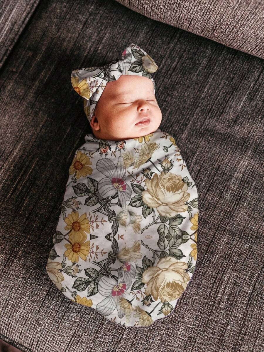 3pcs Newborn Swaddle Blanket, Hat & Headband Set With Bunny Ears For Photography Props Baby Shower Family Decorations Gifts Baby Shower Easter Gifts Things For Girls/Boys
