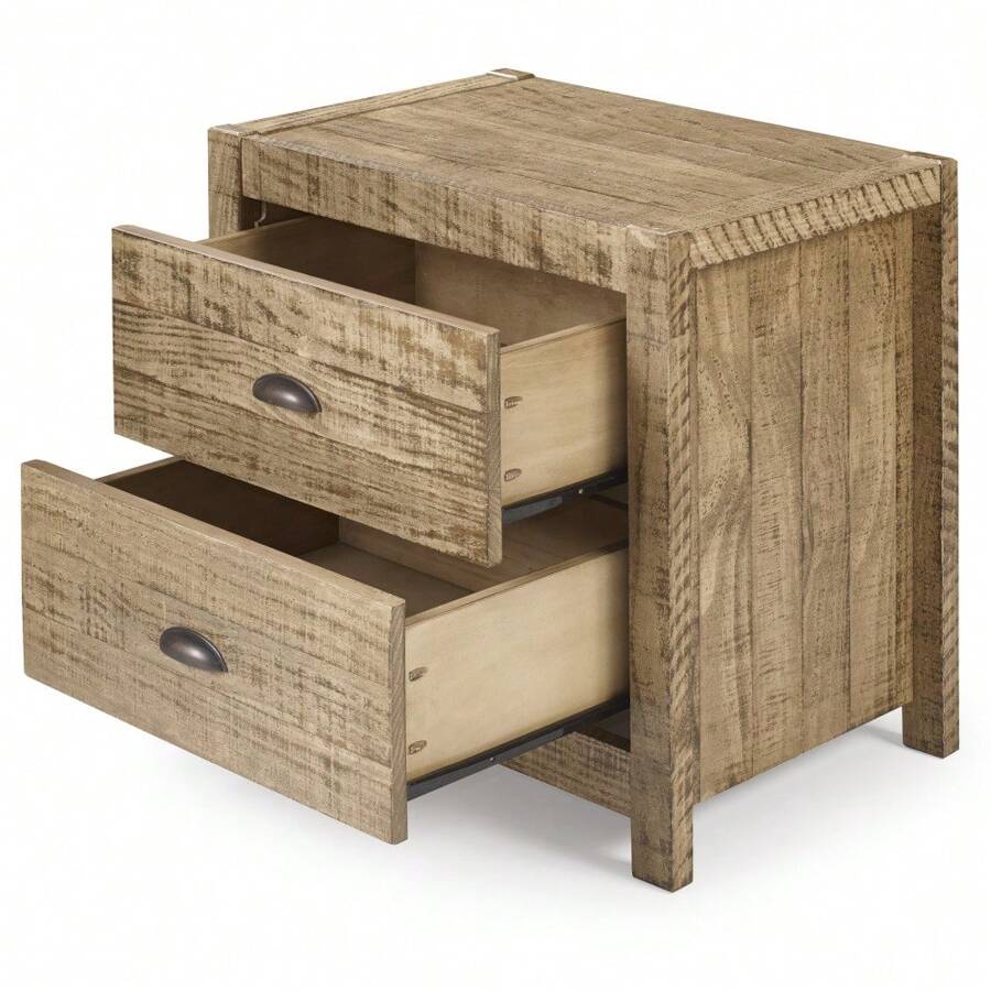 Solid Wood Night Stand, Bedside Table, End Table, Desk With Drawers For Living Room, Bedroom (Grey)