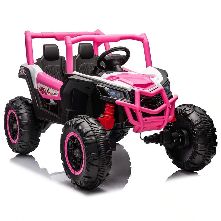 Ride On UTV Cars 2 Seater,24V 4WD Off-Road Electric Vehicles,Off-Road UTV Truck Ride On Toy With Remote Control For Kids 3+,Metal Frame,EVA Wheels,LED,Spring Suspension (Ship In 2 Boxes)