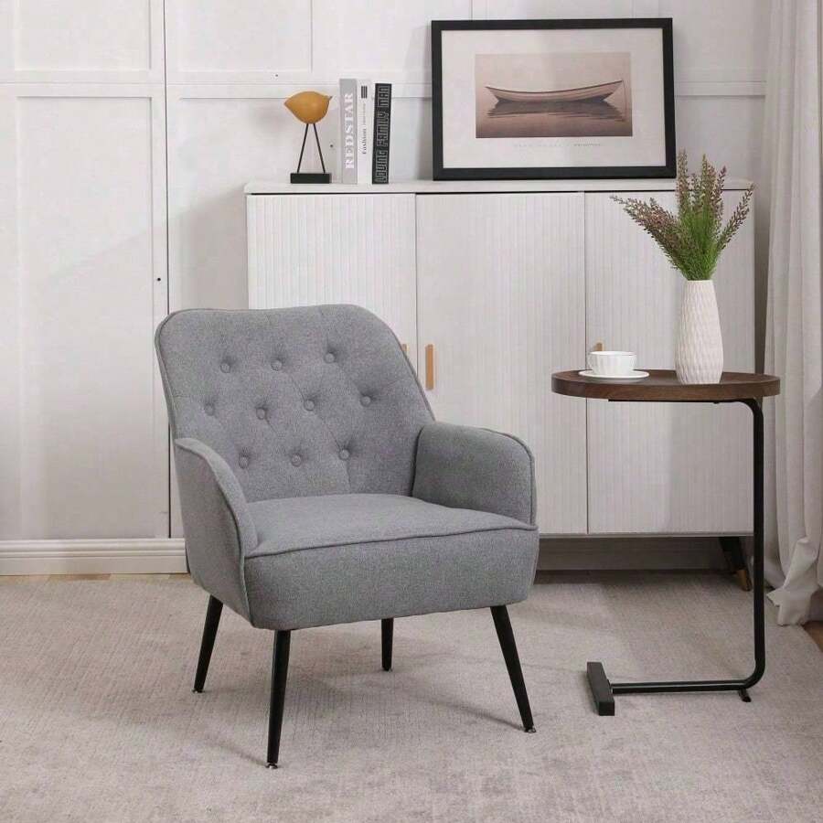 Modern Mid Century Chair Velvet Sherpa Armchair For Living Room Bedroom Office Easy Assemble(Light Grey) Klgeivb