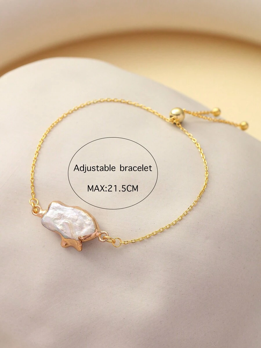 1pc Adjustable 925 Sterling Silver Cultured Freshwater Pearl Bracelet, Suitable For Daily Wear, Vacation, Date, Engagement