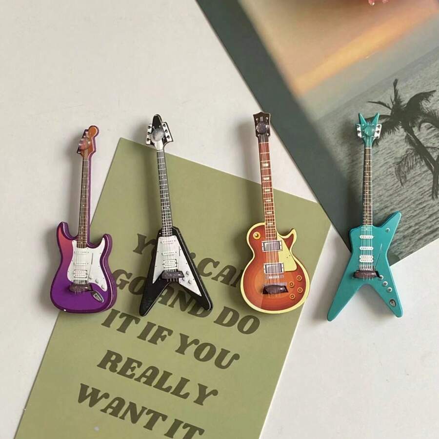 1pc Mini Wooden Electric Guitar Model Fridge Magnet, Popular Guitar Fridge Decor, Whiteboard Magnets, Cute Office Kitchen Magnets, Kitchen Utensils, Home Decor Fridge Magnets, Perfect Gift For Music Lovers, Halloween, Gifts Birthday Graduation