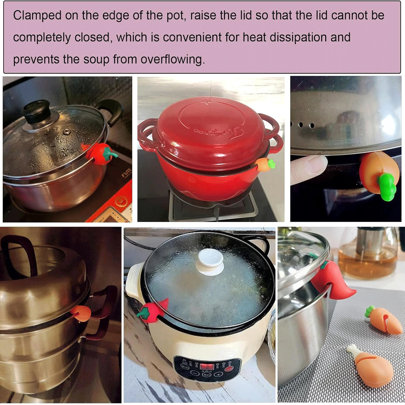 1/3PCS Kitchen Gadgets Spill-Proof Lid Lifter For Soup Pot,Silicone Spill Proof Lid Lifter,Carrot Pepper Chicken Leg Anti-Overflow Pot Cover Lifter
