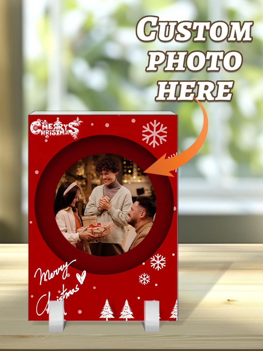 1 pièce Ornement de bureau rectangulaire en acrylique personnalisé pour les photos de Noël des couples, photo personnalisée avec base de décoration de bureau, cadeau photo DIY pour la Saint-Valentin, cadeau commémoratif d'anniversaire unique, décoration de bureau idéale pour les occasions spéciales comme la décoration de Noël à la maison, le mariage, l'anniversaire, la décoration de la maison ou du bureau, etc. pour les meilleurs amis et la famille. (Il y a 4 modèles à choisir)