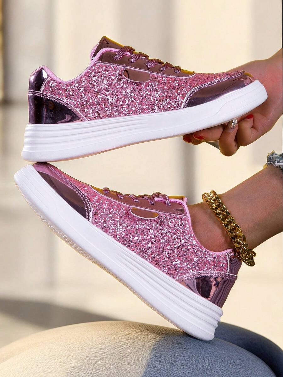 Teens' Shiny Sequin White Leather Casual Sneakers, Simple Style Fashion Forefront Design, Breathable Waterproof Soft Comfortable EVA Outsole Anti-Shock Lightweight Versatile Leisure Shoes For Girl