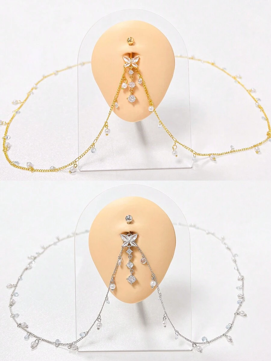 AVYRING 1 set Anneau de nombril multi-couches en pour la plage d'été avec chaîne de taille, boucle de nombril en strass bikini, pendentif de piercing de nombril, chaîne de taille sexy, bijoux de corps pour femmes