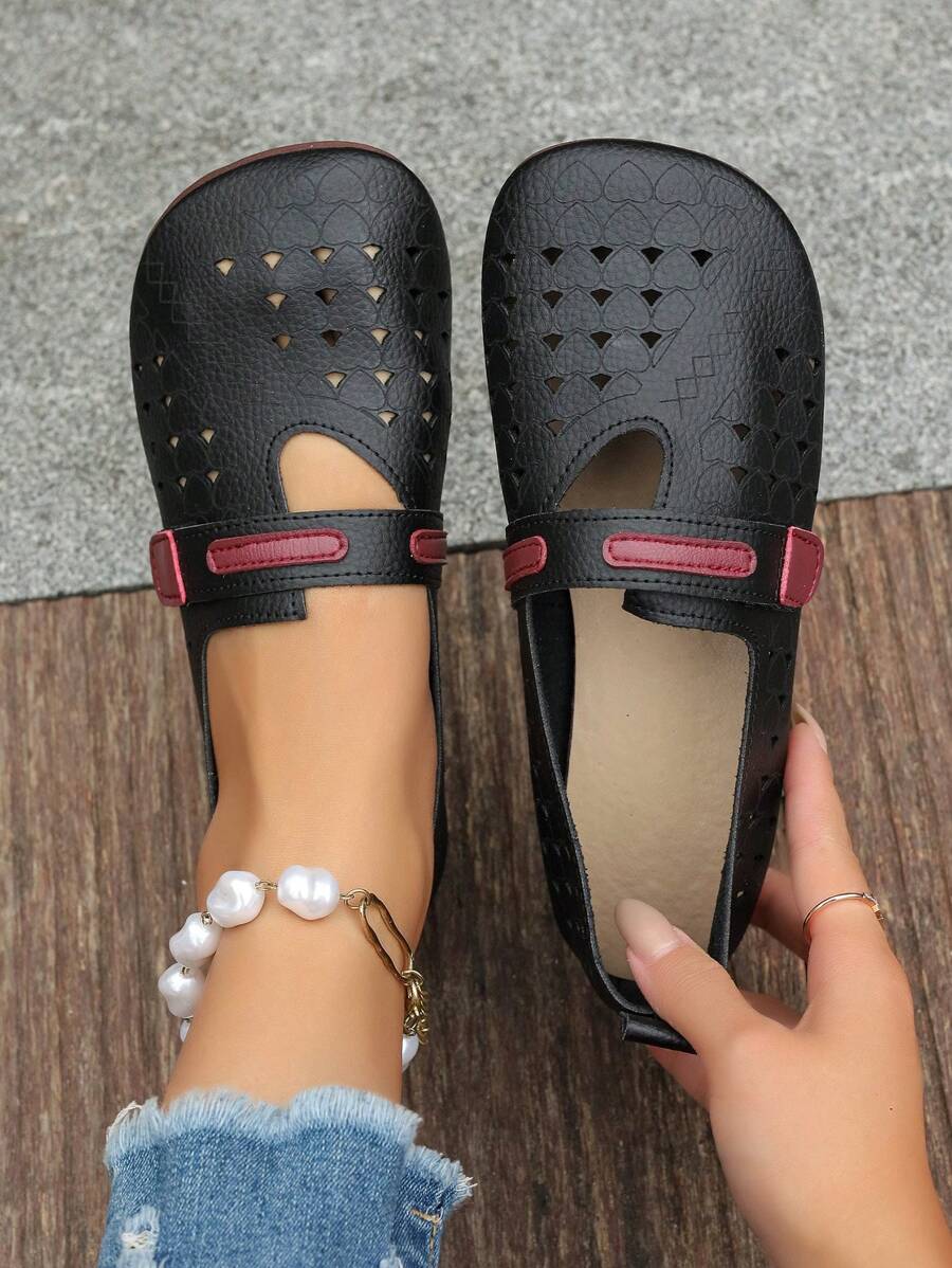 Zapatos planos elegantes con calado para mujer, zapatos tipo slip-on cómodos con calado, mocasines casuales con suela suave antideslizante y cierre de gancho y bucle