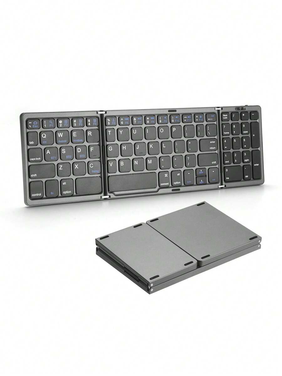 Tastiera Bluetooth pieghevole multi-dispositivo B089 con tastierino numerico, tastiera wireless ricaricabile (BT5.1 x 3), tastiera pieghevole tascabile portatile compatibile con iOS Android Windows Mac OS