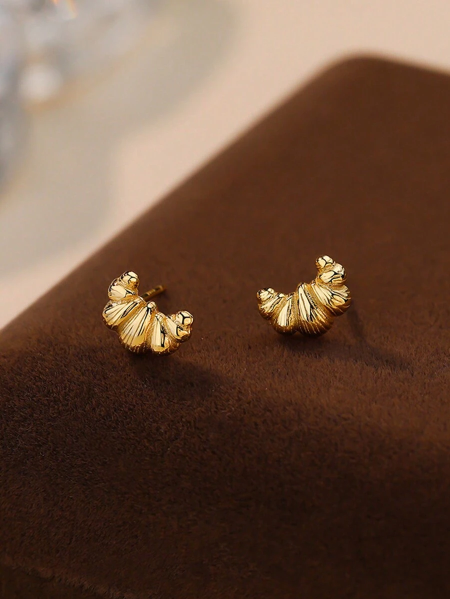 Pendientes con forma de croissant de plata de ley 925, diseño único de estilo francés vintage, adecuado para uso diario, regalo para mujeres, madres, novias, Pascua/Día de San Valentín