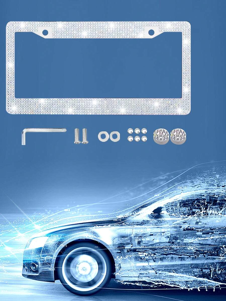 Cadre de plaque d'immatriculation de voiture robuste et étincelant serti de cristaux, accessoire voiture brillant, lavable