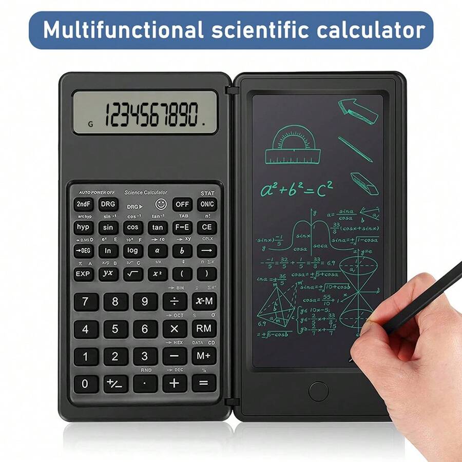 Foldable Scientific Calculators 10 Digit LCD Display Desktop Calculators Comes with a 6 inch Writing Tablet for High School, College and Office Business Support Stylus Pen Erase Button Lock