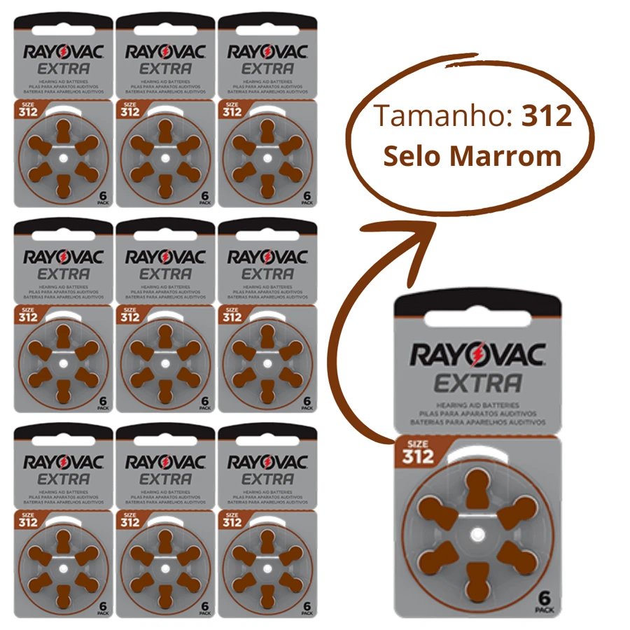 60 Baterias / Pilhas para Aparelho Auditivo RAYOVAC - tamanho 312
