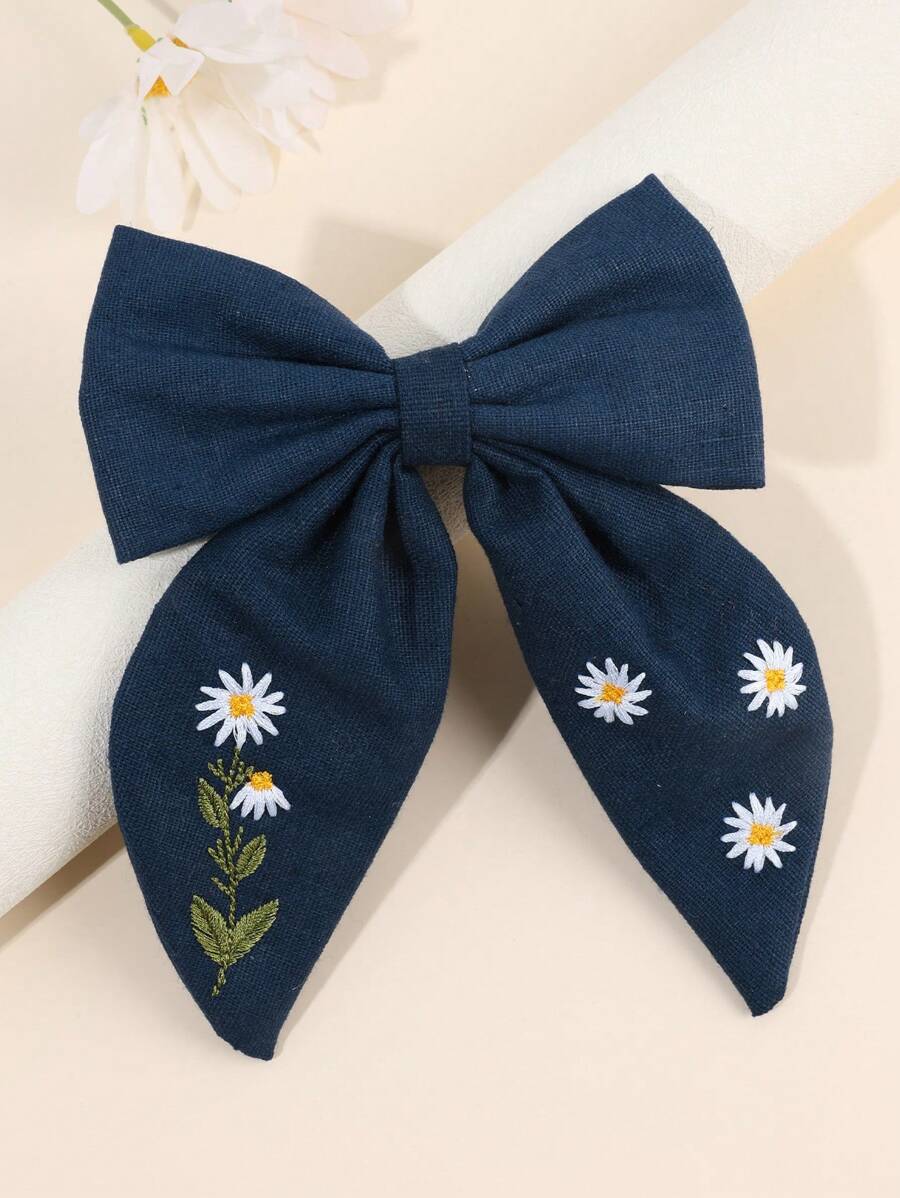 1 peça prendedor de cabelo bordado flor com duas caudas para adolescentes, grampo de cabelo casual vintage de tecido para meninas, acessórios de cabelo