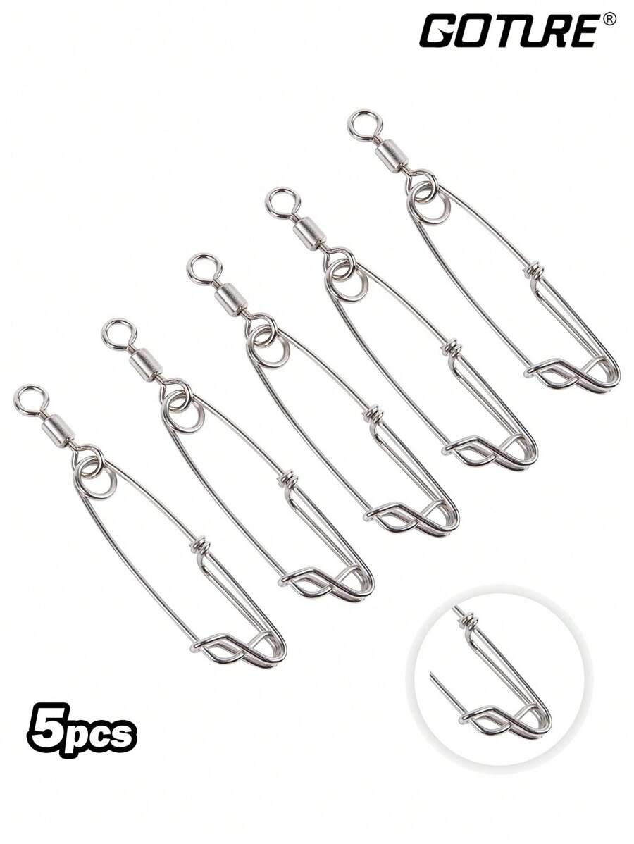GOTURE Goture 5 Peças Clipes de Engate de Pesca, Giratórios de Alta Resistência em Aço Inoxidável, Acessórios para Pesca de Gato com Rolamento de Esferas, Giratório de Barril Rotativo para Água Salgada e Água Doce